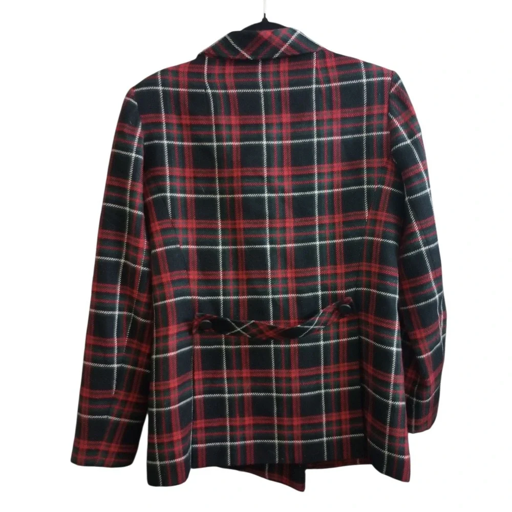 Cabi Manhattan Tartan Plaid Double Breasted Wool Blend‎ Peacoat Preppy Size 8 - Picture 2 of 5